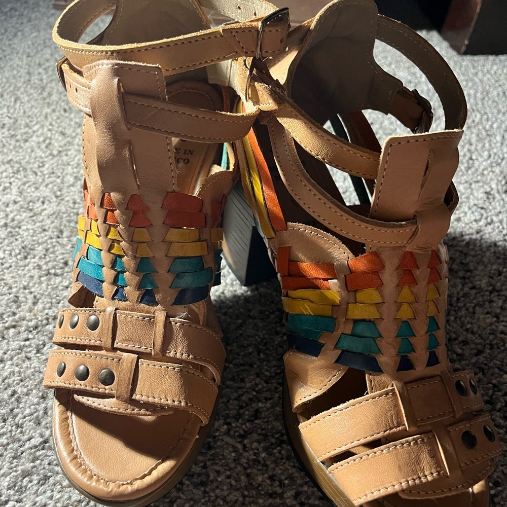 Mexican Huarache Colorful Leather Strappy Heels Sandals Women’s 9 Mexico 26 - Picture 5 of 13
